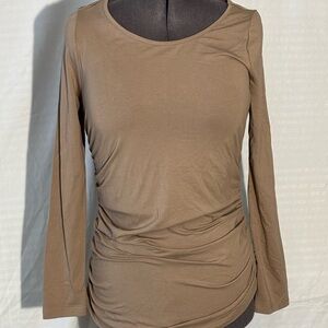 Long Sleeve Tan Ruched Blouse